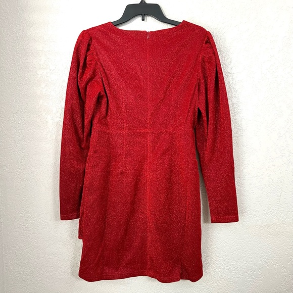 Lea & Viola Red Shimmer Overlay long sleeves detailed Mini Dress Contemporary - Picture 10 of 10